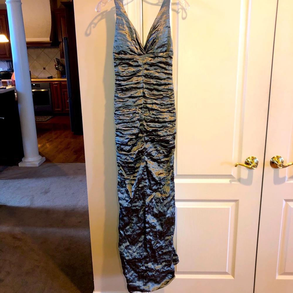 Nicole Miller Olive Velvet Ruched Slip Dress